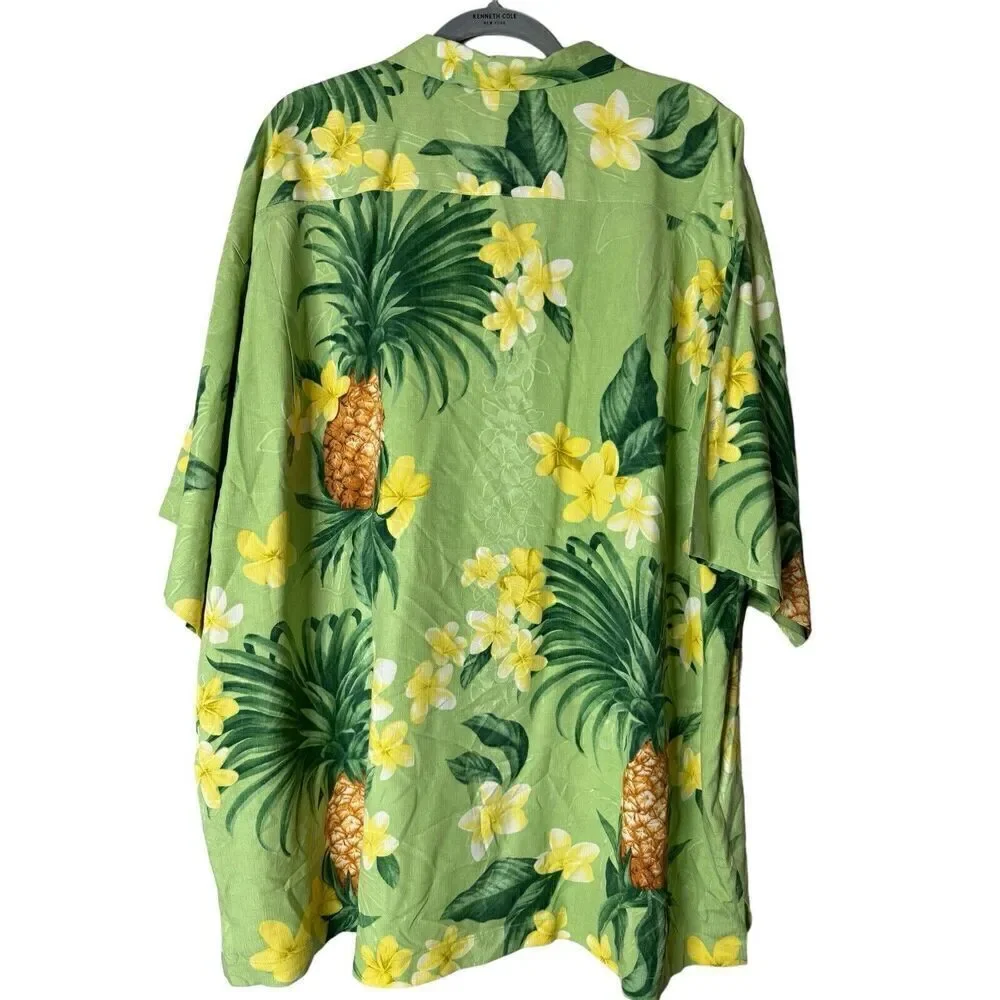 Tommy Bahama 100% Silk Hawaiian Shirt Men’s XL Pineapple Palm Frond Design XXL